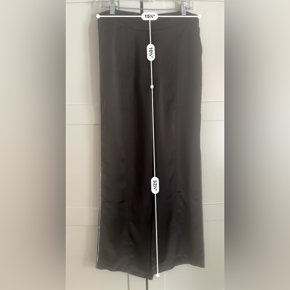 Jason Wu Crystal Rhinestone side trim black wide leg satin pants size 6 - Picture 6 of 7